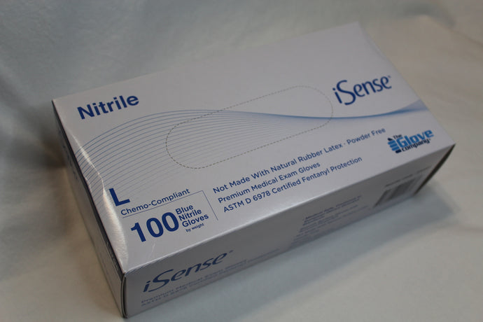 iSense® Blue Fentanyl-rated Nitrile Exam Gloves - Large